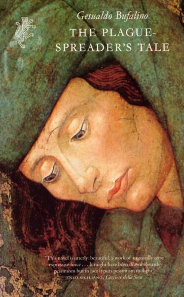 Detail from The Triumph of Death, a fresco style close up image of a mediaeval man's face looking down.