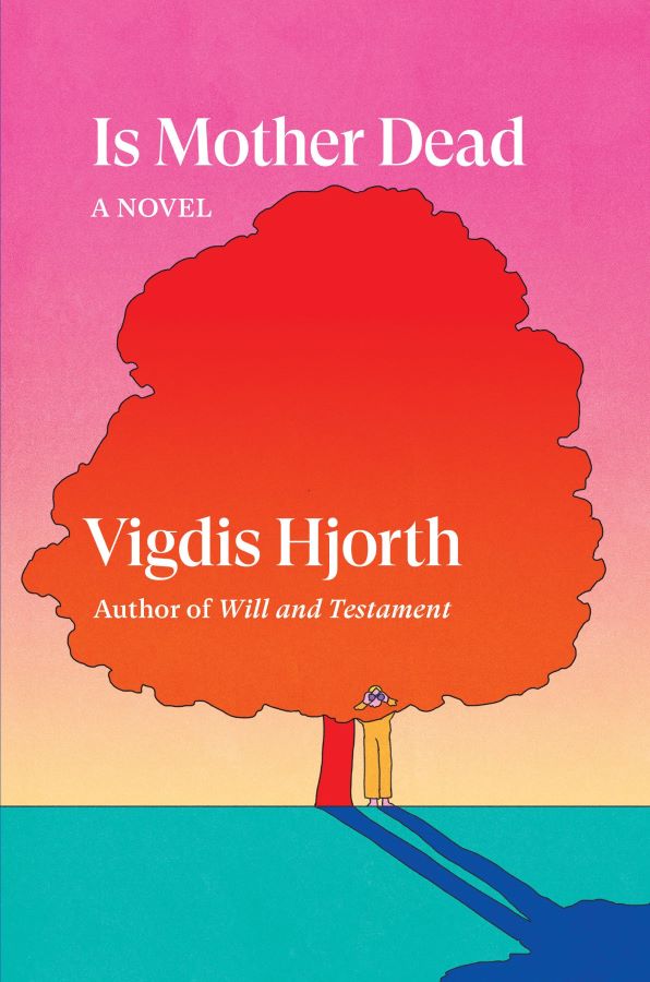 A cartoon red tree, a cartoon woman in yellow troutsers and shades looks through the lower canopy. It must be evening because the long shadows of the woman and tree disappear off the edge of the book cover.